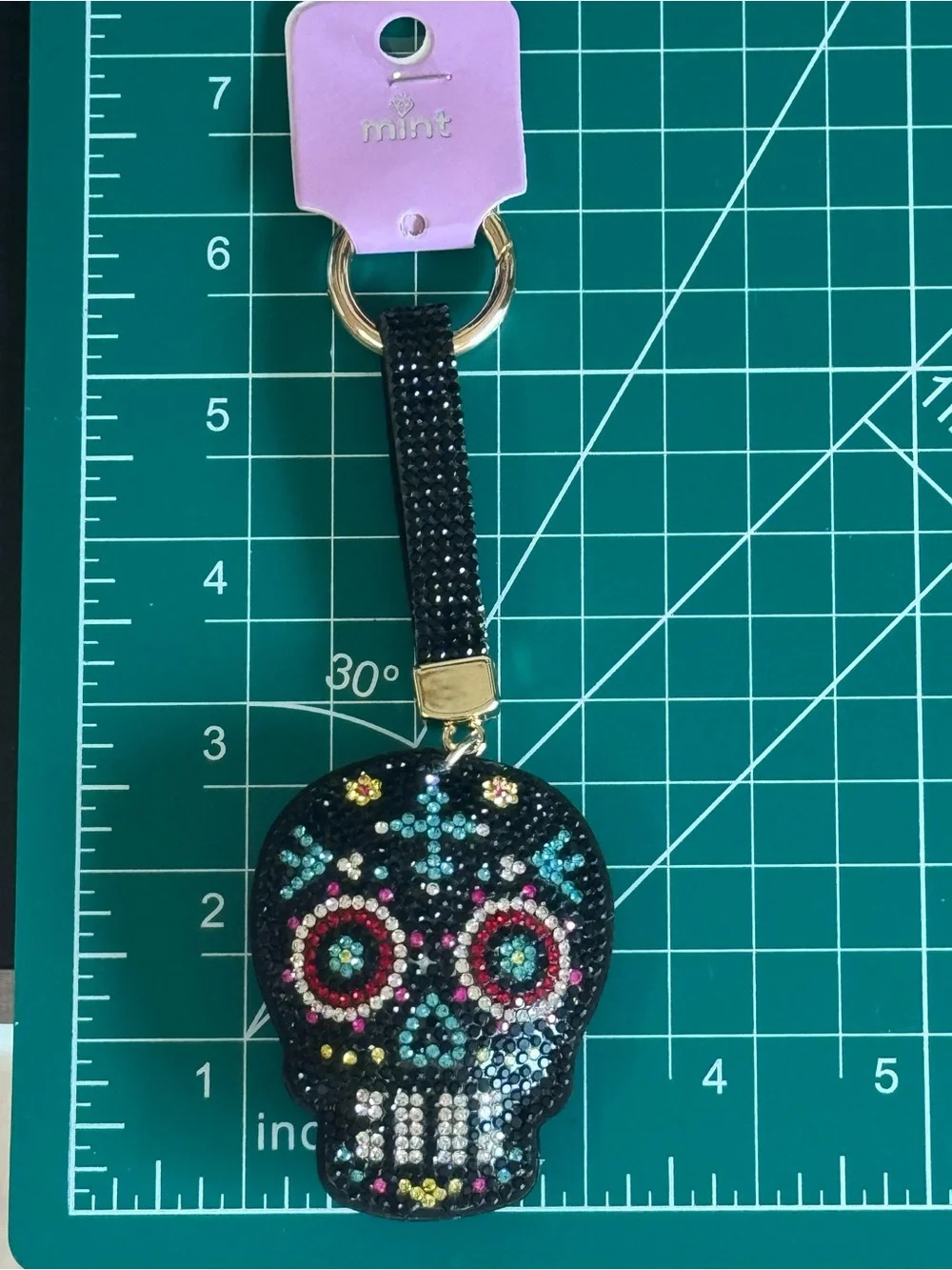 Mint Rhinestone Sugar Skull Keychain Bag Charm NWT (Pink)